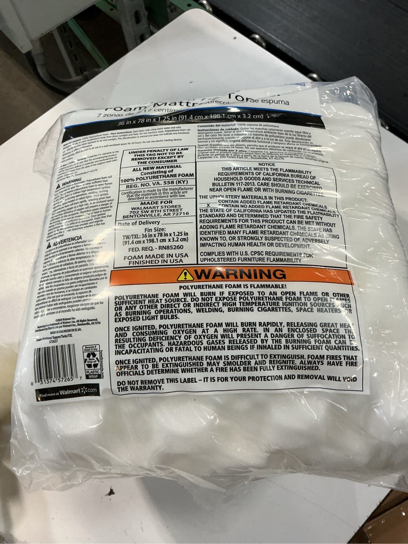 Condition photo showing New/Like New for mainstays 1.25" 7-zone mattress topper, twin/twin-xl