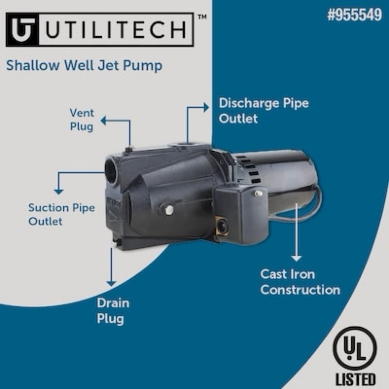 utilitech 1/2-hp 115 and 230 -volt 11-gallon cast iron shallow well jet pump