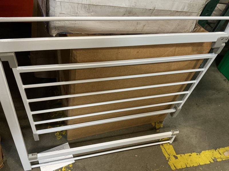 Condition photo showing As Is for keny 29"-42.5" baby gate for stairs, auto close safety dog gate | pressure mounted easy walk through pet gate for doorways, durable stair gate, 30" tall, white