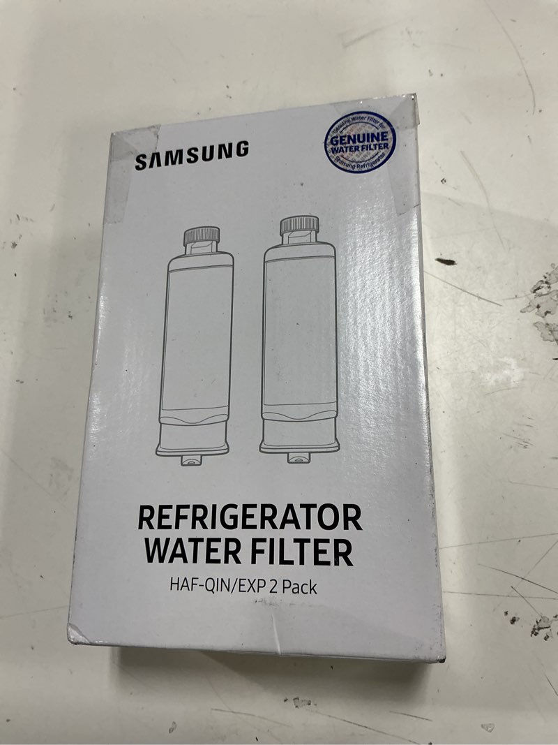 Condition photo showing New/Like New for SAMSUNG Genuine Filters for Refrigerator Water and Ice, Carbon Block Filtration for Clear Drinking Water, HAF-QIN-2P, 2 Count (Pack of 1)