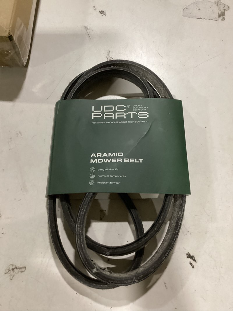 Condition photo showing As Is for udc parts 148763 primary drive deck belt replacement for husqvarna 532148763 yth2046 gth225 gth2350 gtvh200 gtvh205 yth1746 ythk180 ayp poulan pp20h46a 531300769 jonsered/aramid cord / 85.30 inches 85.3"l x 0.63"w