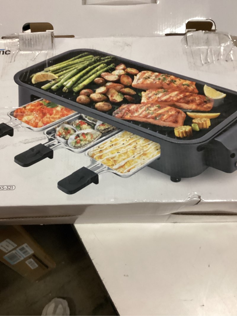 Condition photo showing New/Like New for Pukomc Electric Indoor Grill,2 in 1 Indoor Grills for Kitchen with Grill Net & Non-Stick Cooking Removable Plate, Temperature Control, Dishwasher Safe, 1700W Smokeless barbecue small Beige-01