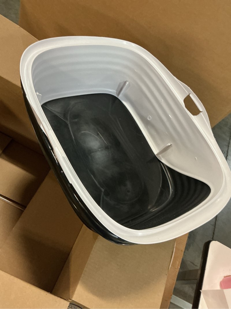 Condition photo showing Good Condition for Arm & Hammer Rimmed Cat Litter Box with High Sides and Microban, Made in USA Pearl White/ Dark Gray Standard