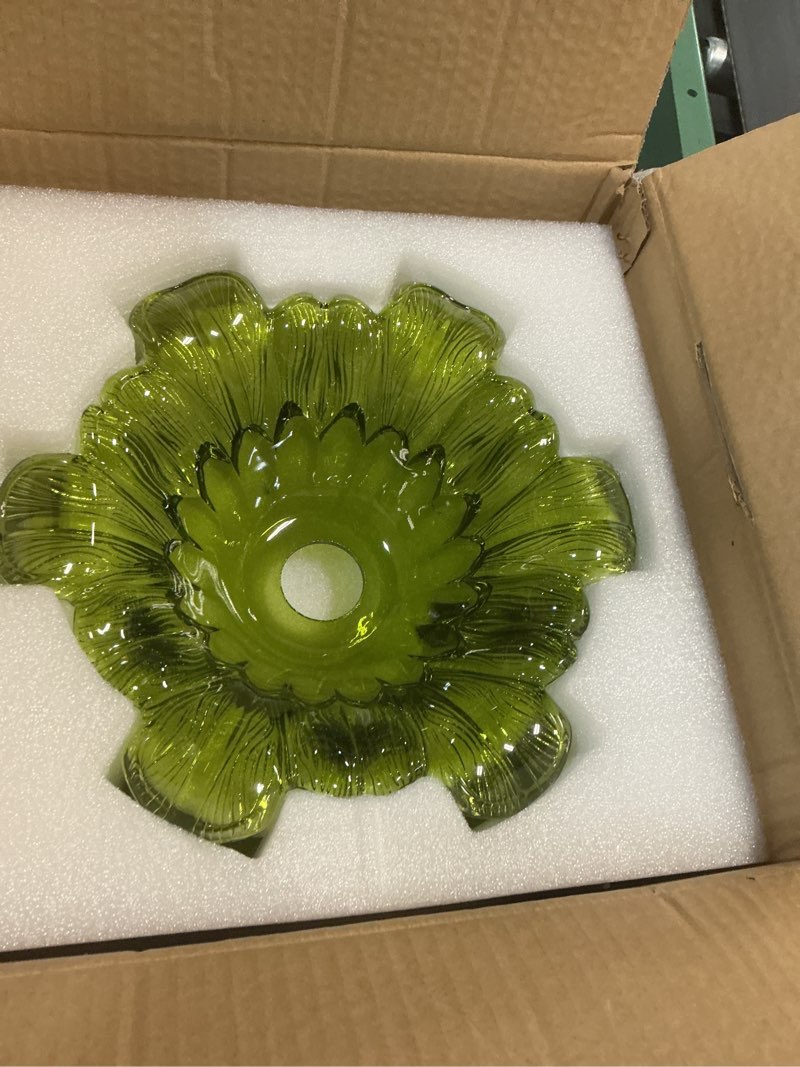 Condition photo showing New/Like New for vintage glass lamp shades, e26 lampshades 11in green art blown flower shape shade replacement for floor, wall, pendant, vanity light 2pcs flower green