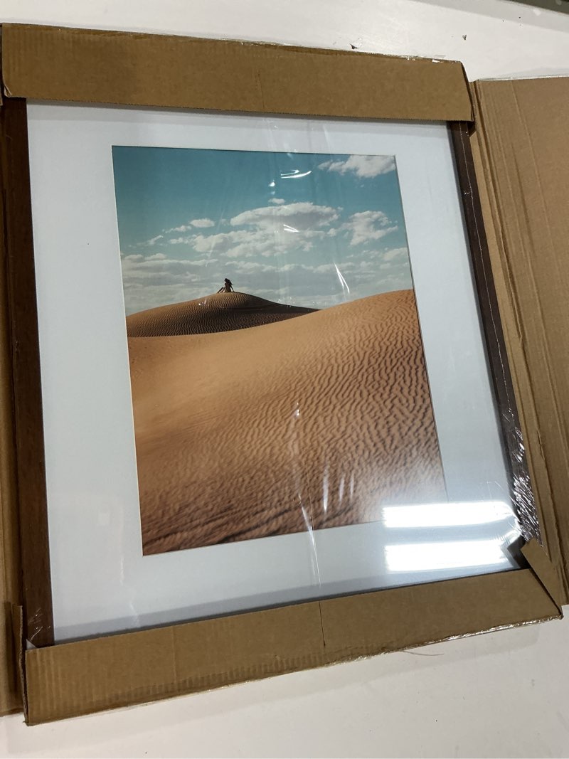 Condition photo showing New/Like New for Dreamland 16x20 Poster Frame with Mat for 11x14, USA-Sourced Natural Oak Wood Picture Frames with Real Glass, 16"x20" Handcrafted Round Corner Frame for Gallery Art Prints or Home Decor, Walnut Set of 1 Walnut-Round 16x20 Real Glass