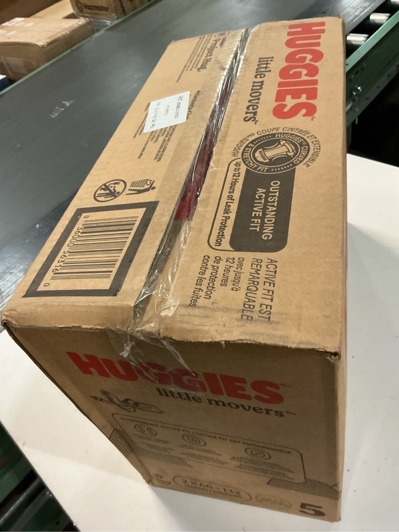 Condition photo showing New/Like New for Huggies Size 5 Diapers, Little Movers Baby Diapers, Size 5 (27+ lbs), 132 Count (2 Packs of 66), Packaging May Vary Size 5 132