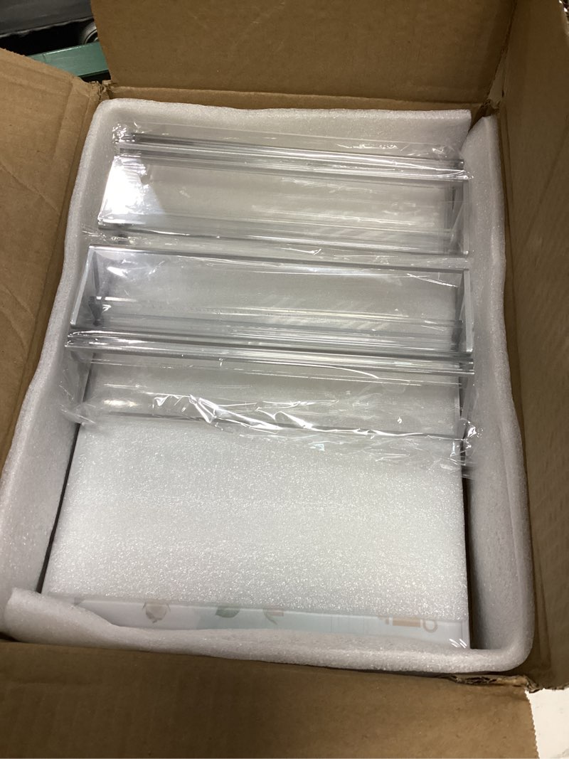Condition photo showing Good Condition for ehwine 4 pack acrylic sign holder 8.5 x 11, double sided silver picture frame stand up table top sign holders, clear display stand menu flyer holder for wedding party (provide non-slip mats) silver 4 pack 8.5×11 inch