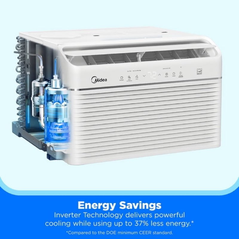 midea 8,000 btu easy cool inverter window air conditioner, cools up to 350 sq. ft