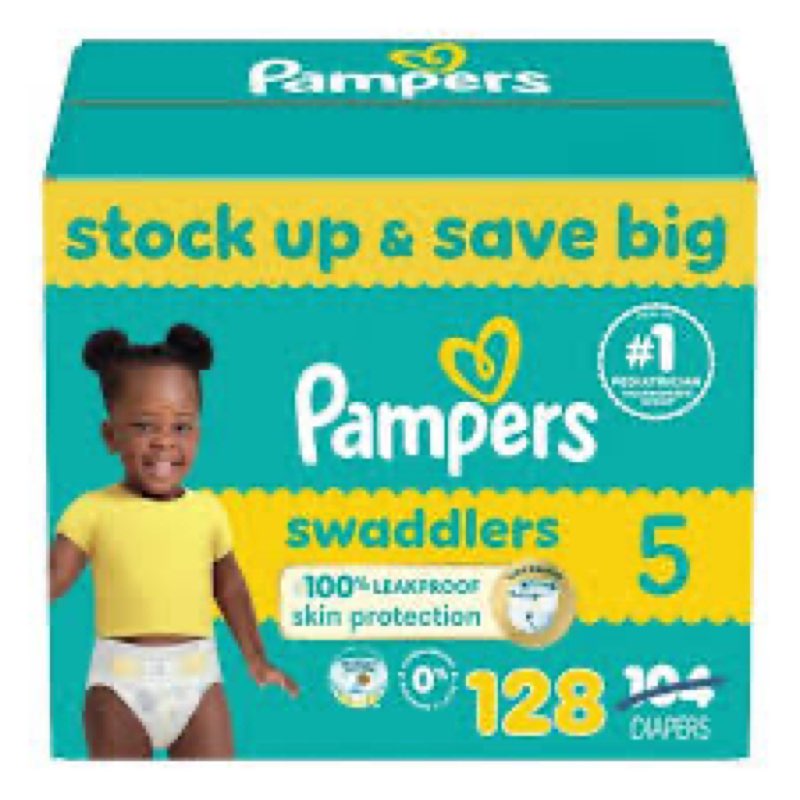 Pampers Swaddlers Diapers, Size 5 (27 lbs), 128 Count, Absorbent, Keeps Baby Dry and Comfortable, Skin Safe Disposable Baby Diaper (Packaging May Vary)