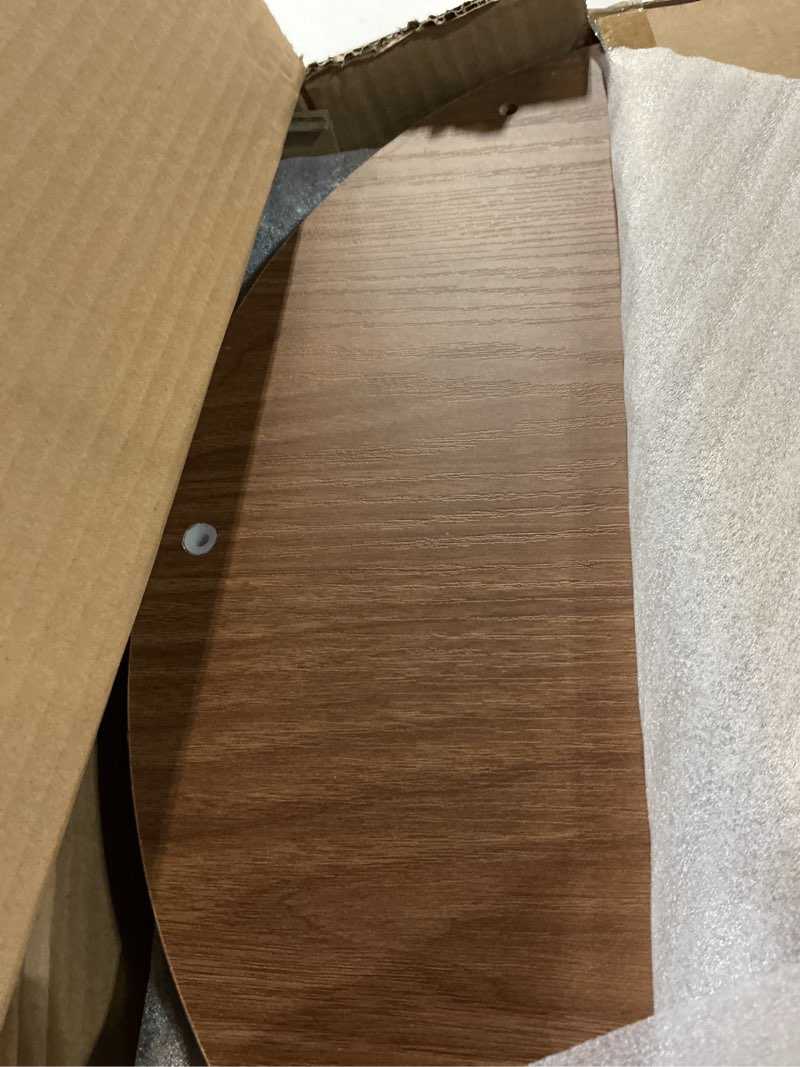 Condition photo showing Good Condition for small round side table - 3-tier oval accent table for small spaces, rustic wood and metal couch end table, nightstand for bedroom or end table living room, easy to assemble, rustic walnut 1-pack without power outlets rustic walnut