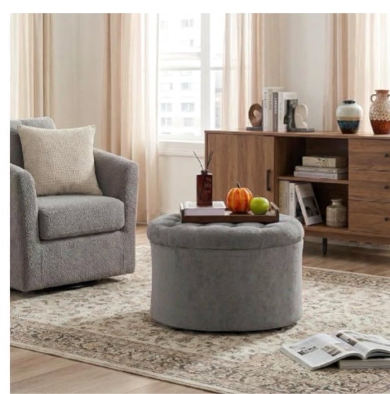 ONBRILL 25" Ottoman with Storage, Round Pouf Ottoman Foot Rest, Small Storage Foot Stool for Couch B