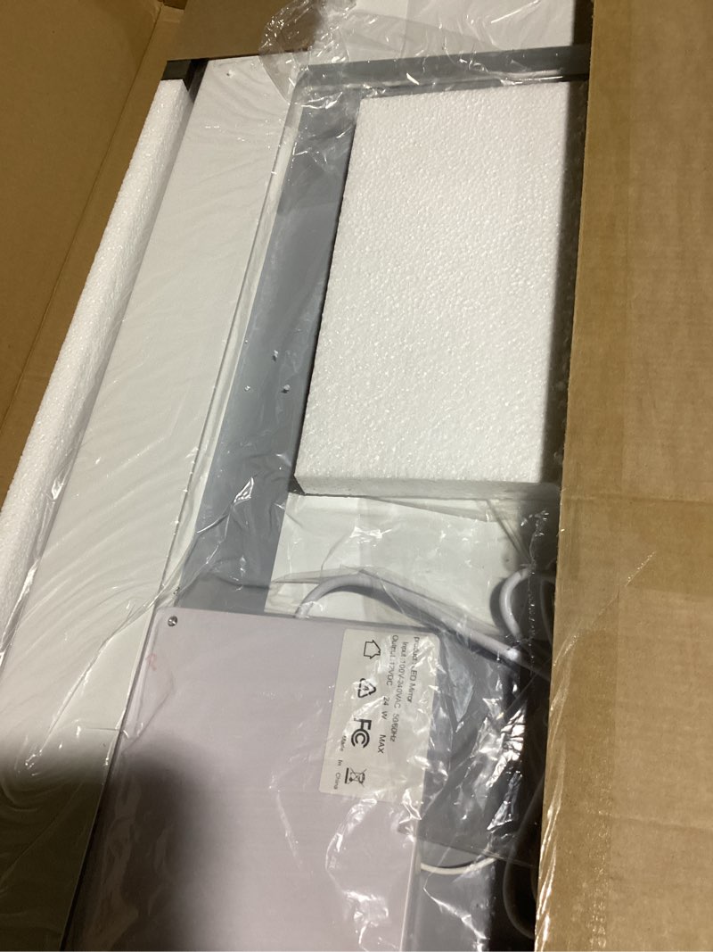 Condition photo showing New/Like New for InfiniGlass 32"x24" LED Bathroom Mirror with Anti-Fog, Stepless Dimmable Lights, 3 Color Modes, Shat