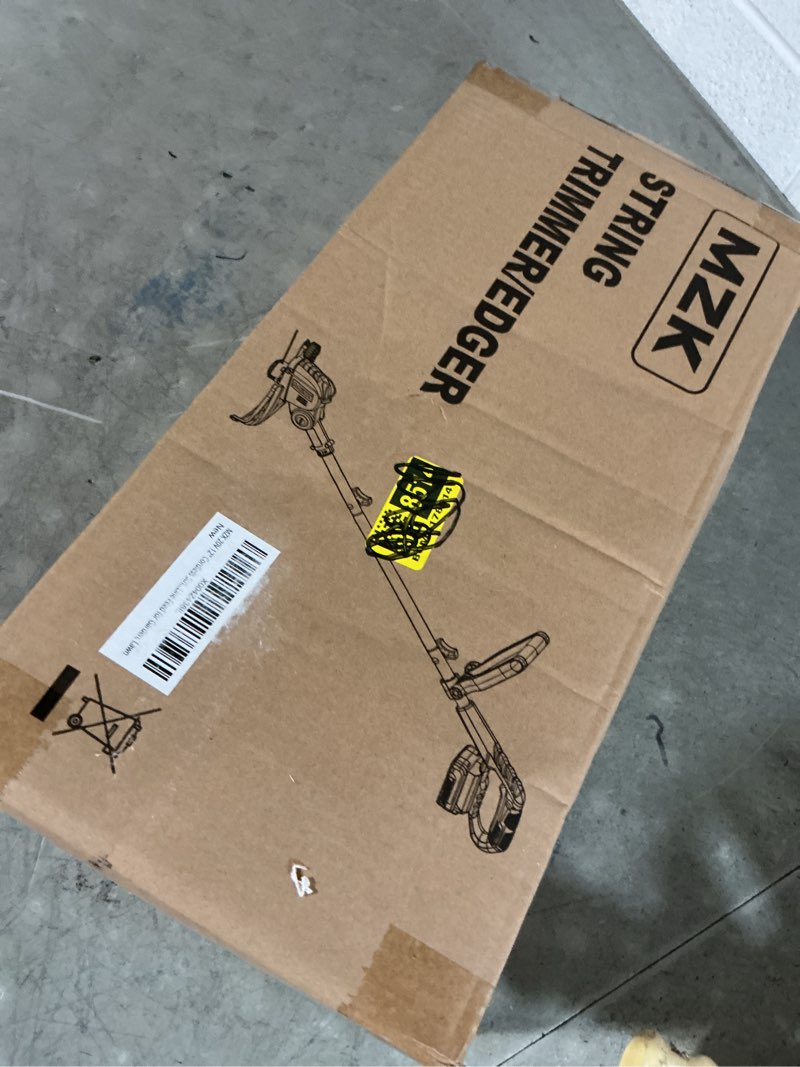 Condition photo showing New/Like New for mzk 20v 12'' cordless string trimmer, grass trimmer&edger with 8 replacement spools, battery powered weed trimmer with auto line feed for garden, lawn(2 * 2ah battery and charger included),st12d07