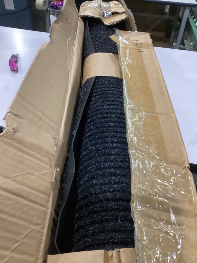 Condition photo showing As Is for 4? x 6? front door mat indoor outdoor entrance, commercial floor mat heavy duty dirt trapper entryway doormat, custom size non slip rubber backing welcome mat, door mat for high traffic area black stripe 4' x 6' (runner)