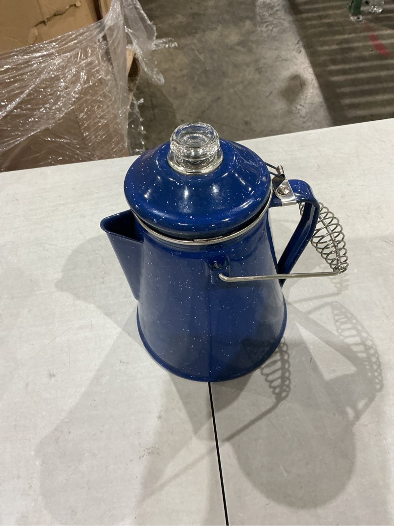 Condition photo showing As Is for similar not exact     3 qt coffee boiler. enameled steel 12 cups capacity. perfect for camping, heat coffee, tea and water directly on stove or fire.