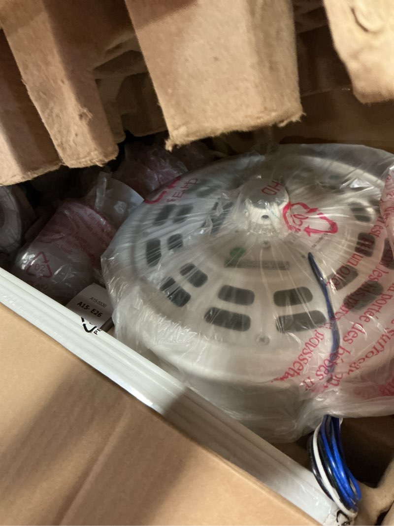 Condition photo showing New/Like New for Harbor Breeze Notus 52-in White with White/driftwood Blades Ceiling Fa