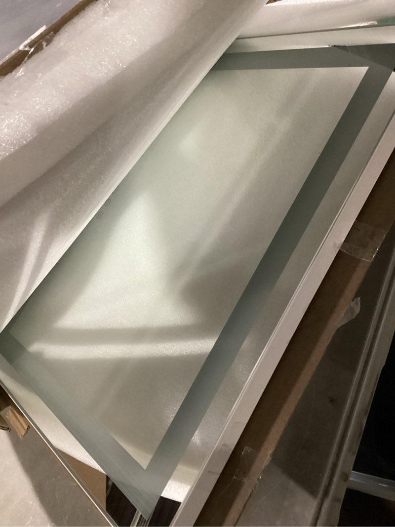 Condition photo showing As Is for hasipu vanity mirror with lights, 23" x 18" led makeup mirror, lighted makeup mirror with dimmable 3 modes, touch screen control vanity mirror square white white/ square 23"l x 18"w