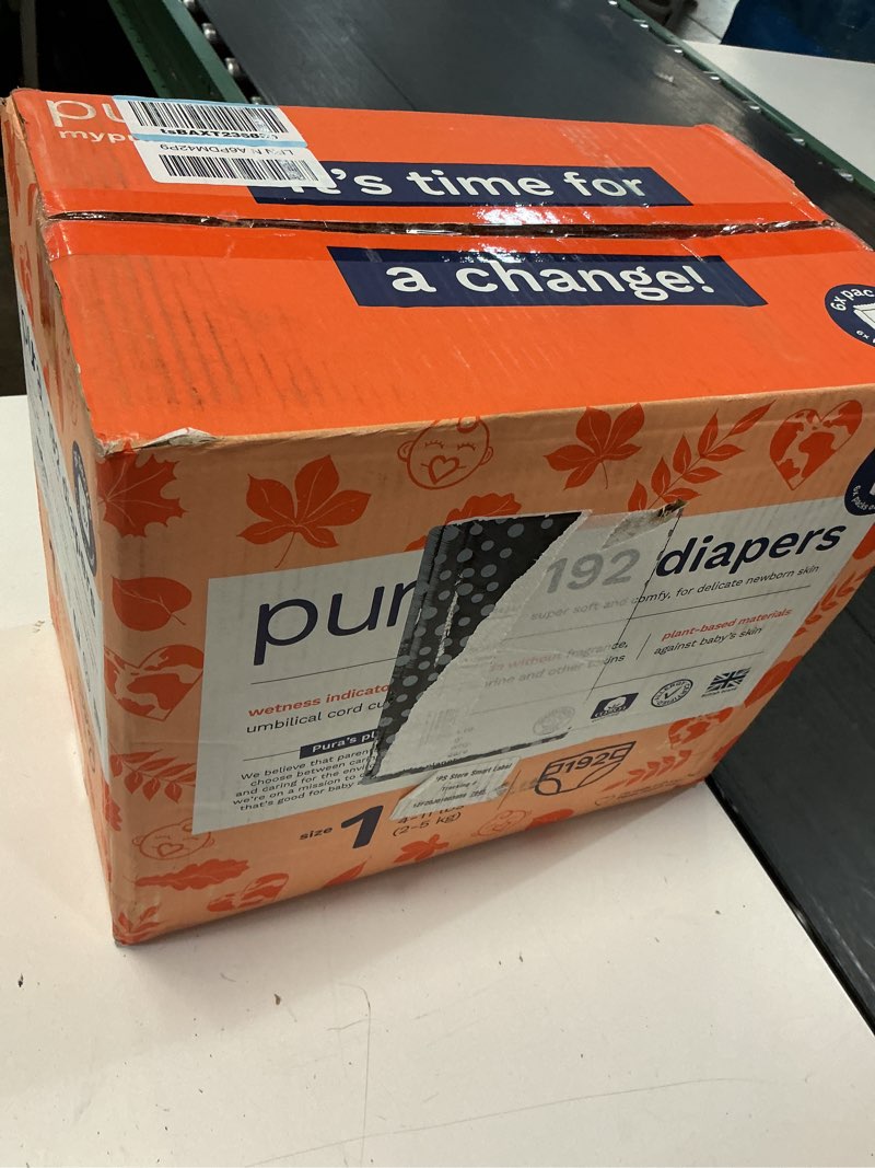 Condition photo showing New/Like New for pura hypoallergenic diapers, size 1 (4-11 lbs), monthly pack, totally chlorine free, wetness indicator, suitable for sensitive skin, soft cotton comfort, overnight, 6 packs of 32 (192 baby diapers) size 1 192