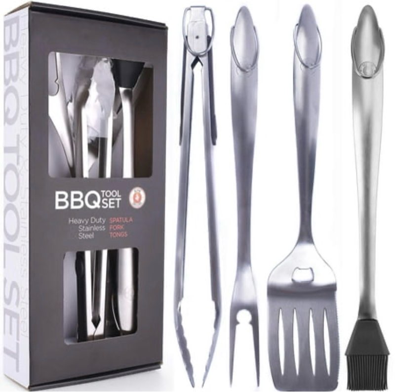 Alpha Grillers Heavy Duty Stainless Steel Grill Tool Set  Silver - 4 pcs