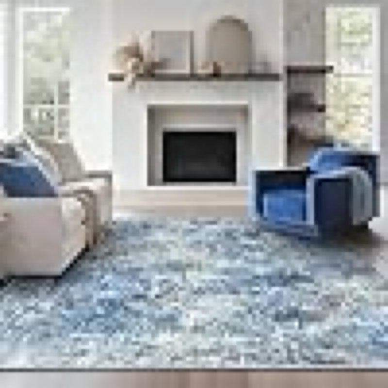 area rugs machine washable rug for living room, modern printed rug indoor soft area rug for bedroom dining room, ultra-thin low pile carpet with non slip rubber backing, denim blue