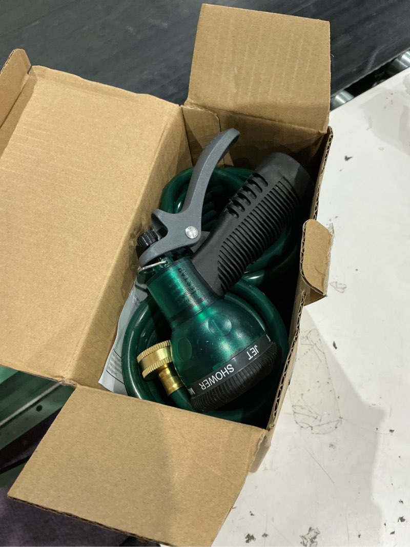 Condition photo showing Good Condition for coil hose 25ft eva coil garden hose with 3/4'' brass connector coiled water hose lightweight and no kink includes 7 patterns spray nozzle for outdoors lawn watering car washing