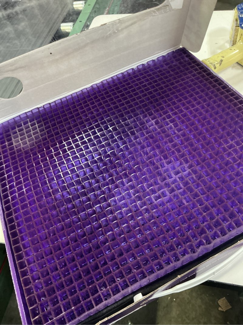 Condition photo showing As Is for purple double seat cushion | pressure reducing grid designed for ultimate comfort | designed for office chairs | made in the usa full