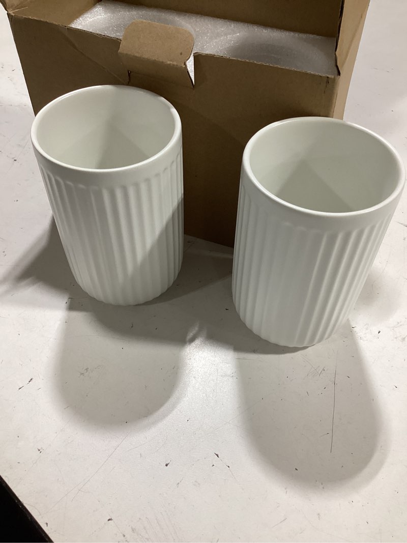 Condition photo showing Good Condition for white toothbrush holders for bathrooms - 2 cups ceramic toothbrush toothpaste holders set, white bathroom tumbler cups reusable toothbrush mouthwash cup, bathroom counter organizer. warm white 2pcs