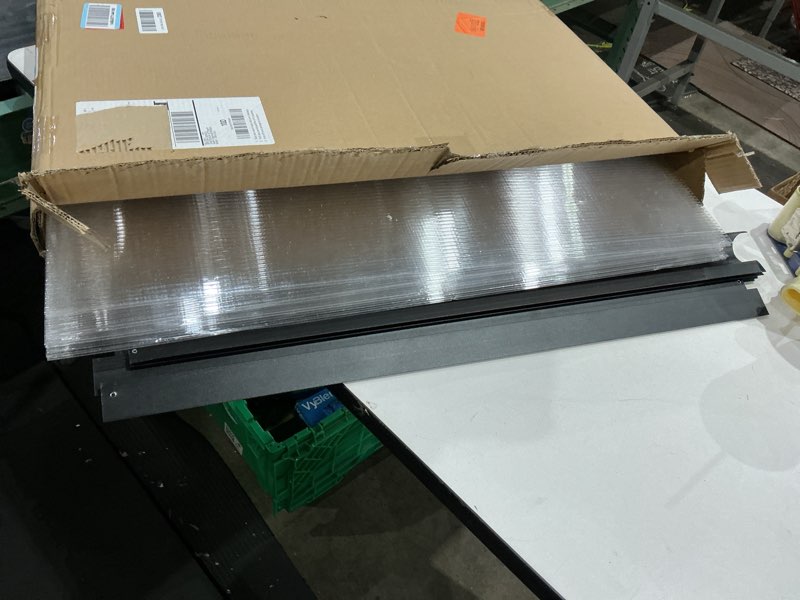 Condition photo showing As Is for awning for door entrance window canopy exterior with plastic steel bracket uv rain&snow protection, durable polycarbonate canopy for entrance,balcony transparent 60x160cm/24x63in 24 x 63 in transparent