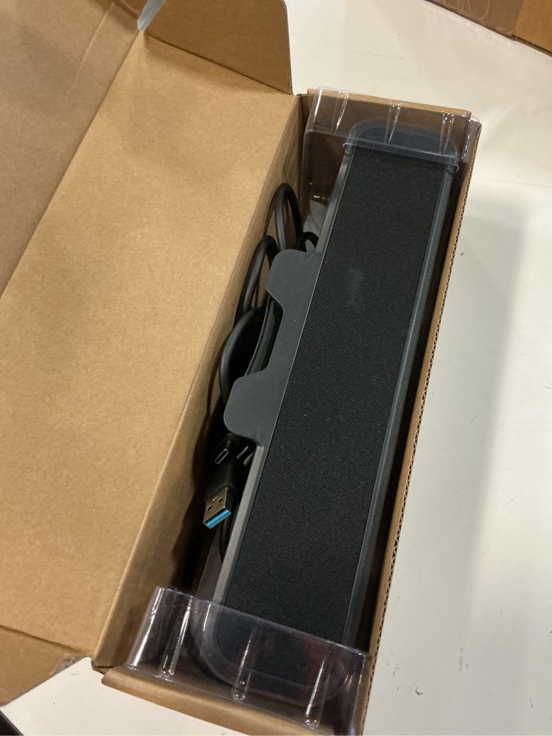 Condition photo showing Good Condition for computer speakers with microphone for desktop pc, usb monitor speakers with clip, wired laptop sound bar, stereo & bass, pc speaker w/mic for meeting/gaming/online learning, easily clamps to monitor black speaker with mic