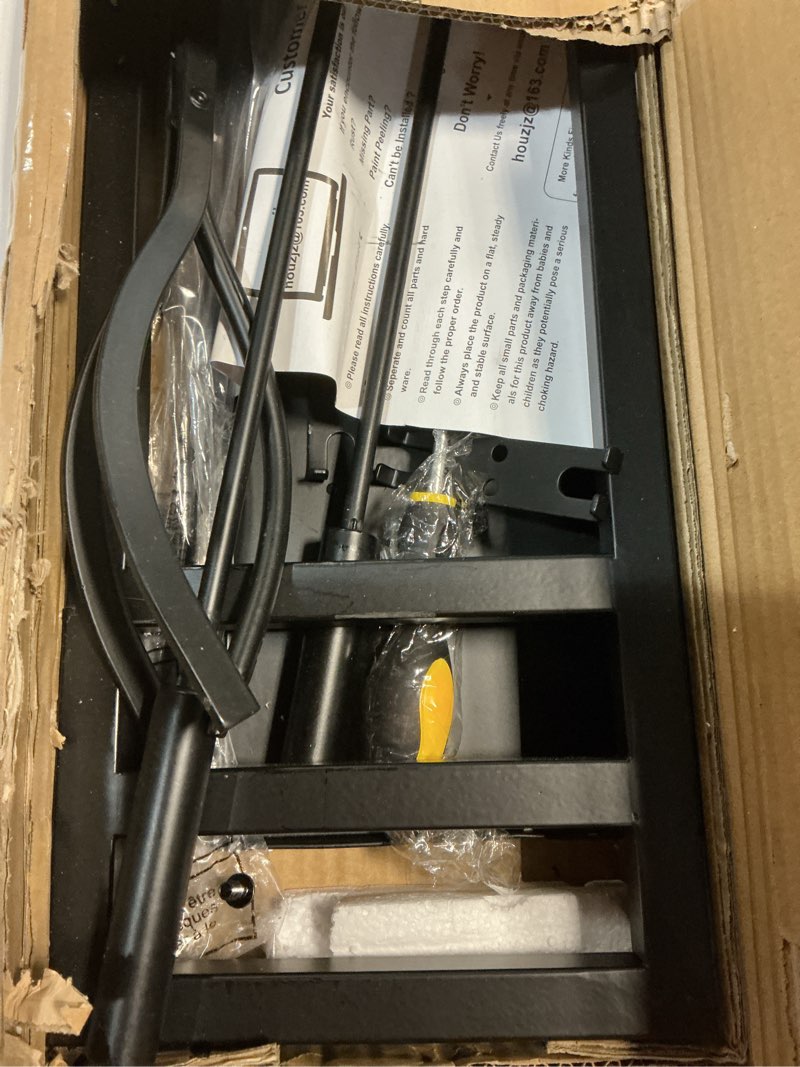 Condition photo showing Good Condition for feed garden fireplace tools set 5 pieces, 30 inch modern wrought iron outdoor fireplace accessories set long holder indoor with poker, tongs, shovel, brush, base black