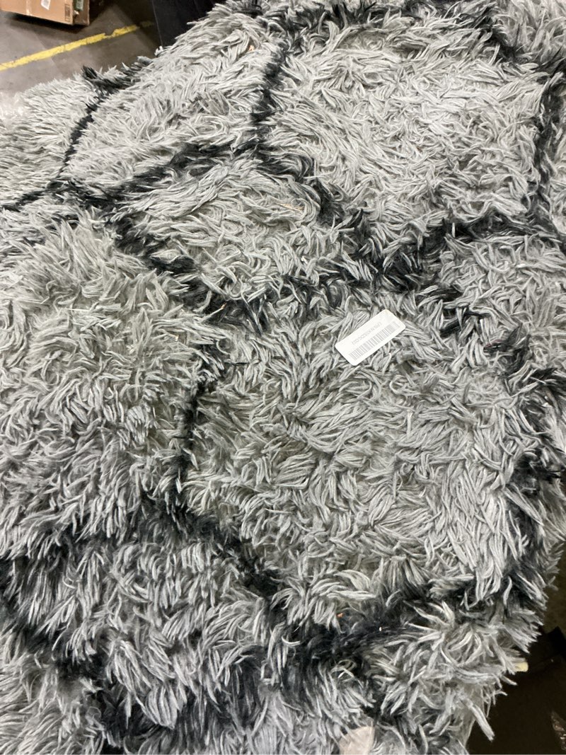 Condition photo showing As Is for ONASAR 5x7 Area Rugs for Living Room Bedroom, Washable Fluffy Grey and Black Throw Rug, Geometric Boho Soft Plush Shaggy Floor Carpet for Nursery Kids Girls Boys Teen Dorm Home Decor Aesthetic 5' x 7' (Rectangular) 1- Grey / Black