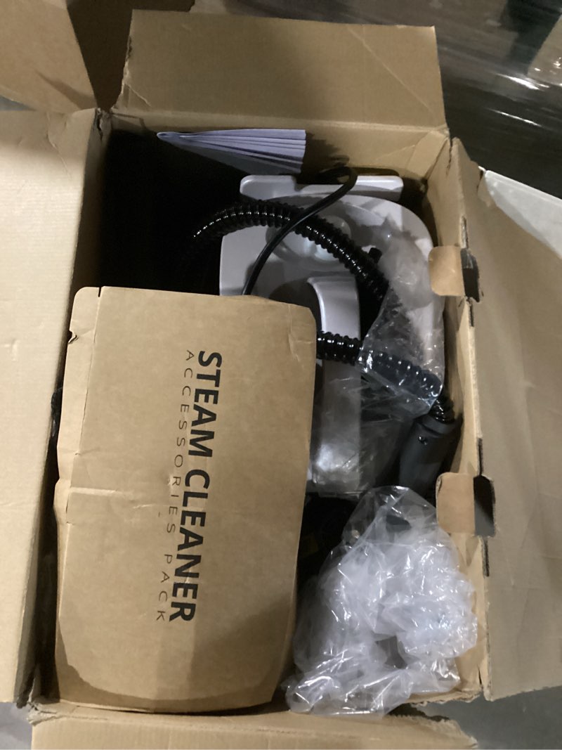 Condition photo showing Good Condition for steam cleaner: 40s fast heating-0.66gal (2.5l) large tank-21 pcs kit-no cooling-refill anytime-detachable hose multi portable steamer mop for home car bed furniture tile grout floor cleaning white
