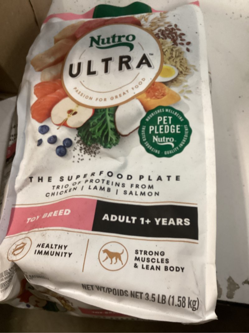 Condition photo showing New/Like New for Nutro Ultra Adult Toy Breed Dry Dog Food, Chicken, Lamb and Salmon Protein Trio, 3.5 lb Bag