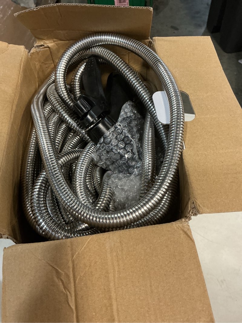 Condition photo showing Good Condition for 100ft garden hose, heavy duty metal water hose 100 ft with 10 function nozzle, flexible no-kink, pet-proof & puncture-proof stainless steel outdoor hose for yard