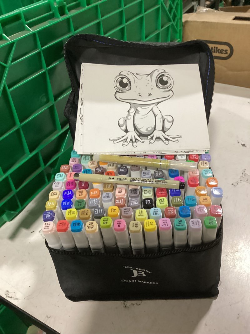 Condition photo showing Good Condition for jack brown 120 colors alcohol markers set with fine & chisel dual tip - professional art markers for adults & kids, perfect for drawing, sketching, coloring & animation - includes durable marker case set of 120