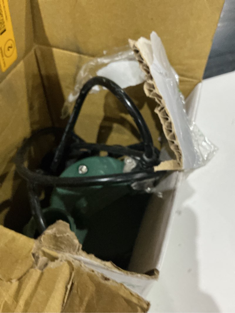 Condition photo showing As Is for zoeller 1/3 hp 2100 gph thermoplastic electronic switch bottom ac submersible utility pump