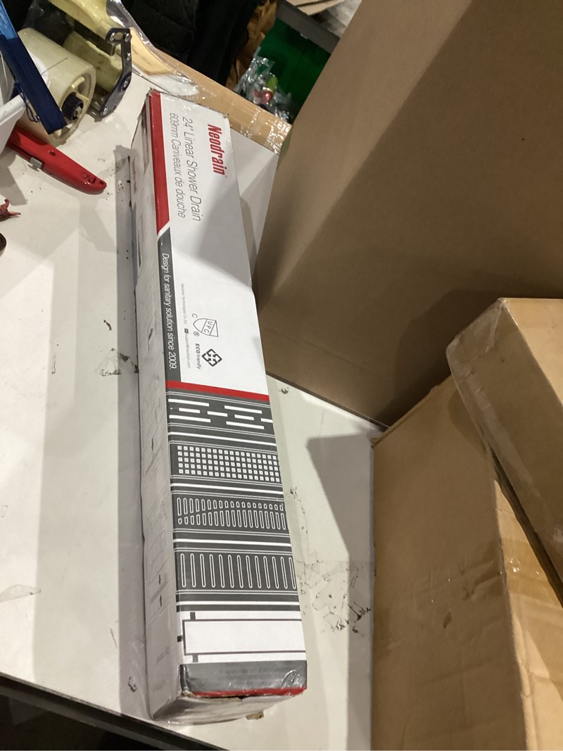 Condition photo showing New/Like New for Neodrain 24-in Brushed Brass Rectangular Linear Shower Drain with Brick Pattern Grate, 304 Stainless Steel Bathroom Floor Drain, Gold Linear Drain with Hair Strainer,CUPC Certified Golden 24 In