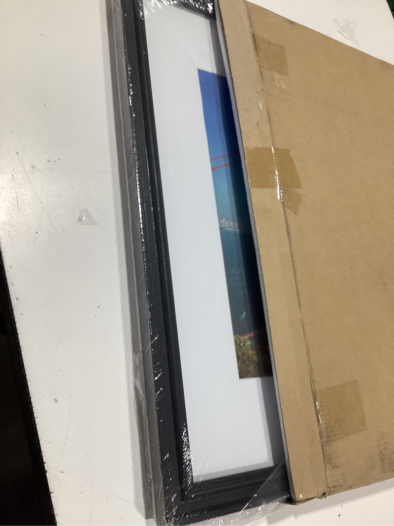 Condition photo showing Good Condition for pealsn 16x20 picture frame with real glass front and black backboard, display pictures 11x14 with mat or 16 x 20 without mat, wall gallery photo frames for wall mounting black woodgrain 16x20