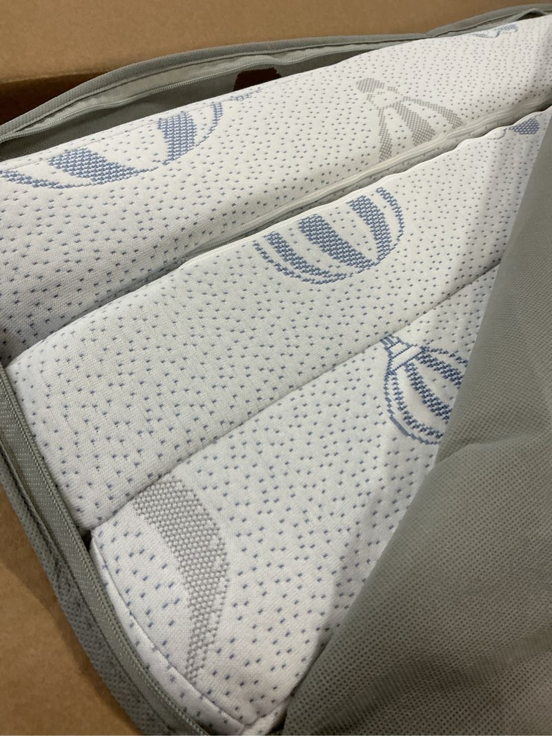Condition photo showing Good Condition for trifold pack and play mattress - 38"x26" pack n play mattresses pad with breathable removable cover - dual-sided memory foam foldable portable baby crib mattress light blue