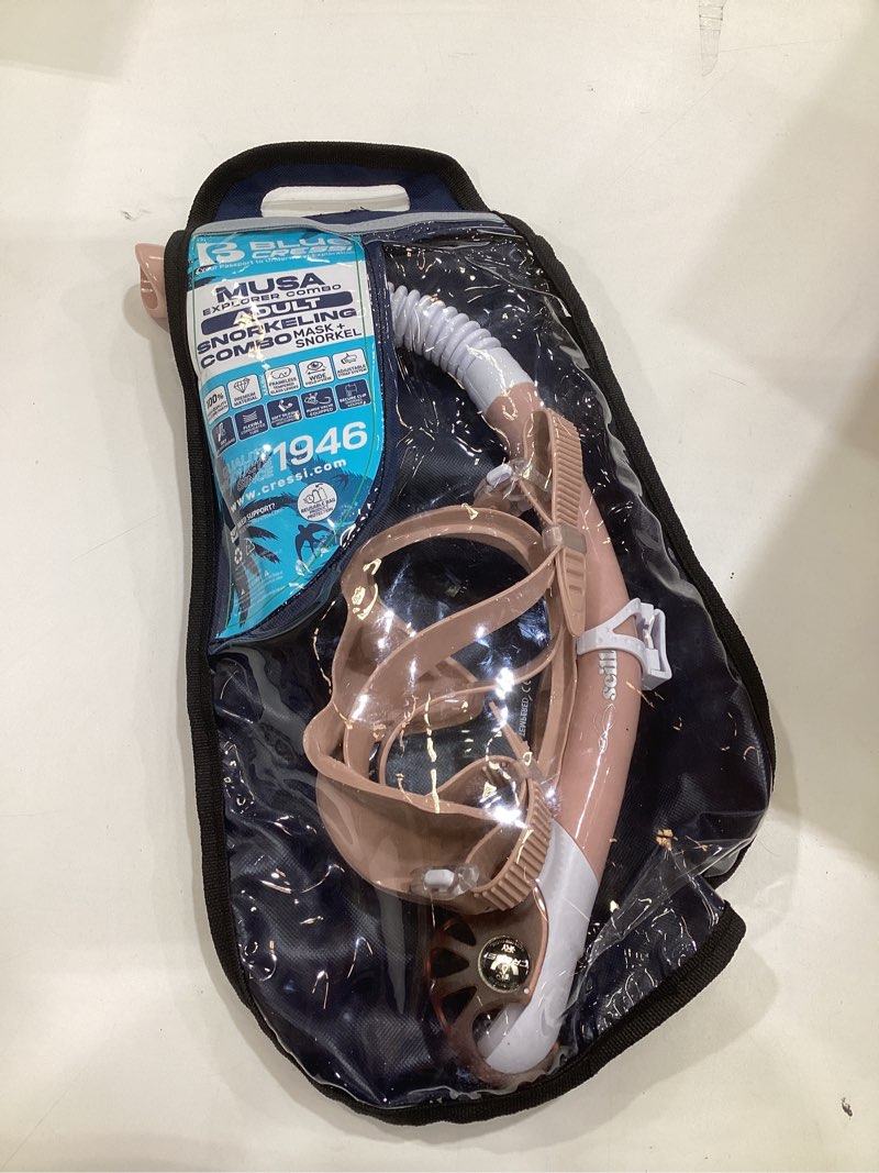Condition photo showing As Is for cressi adult wide view single lens comfortable snorkeling mask & dry snorkel - musa & scilla: designed in italy rose gold