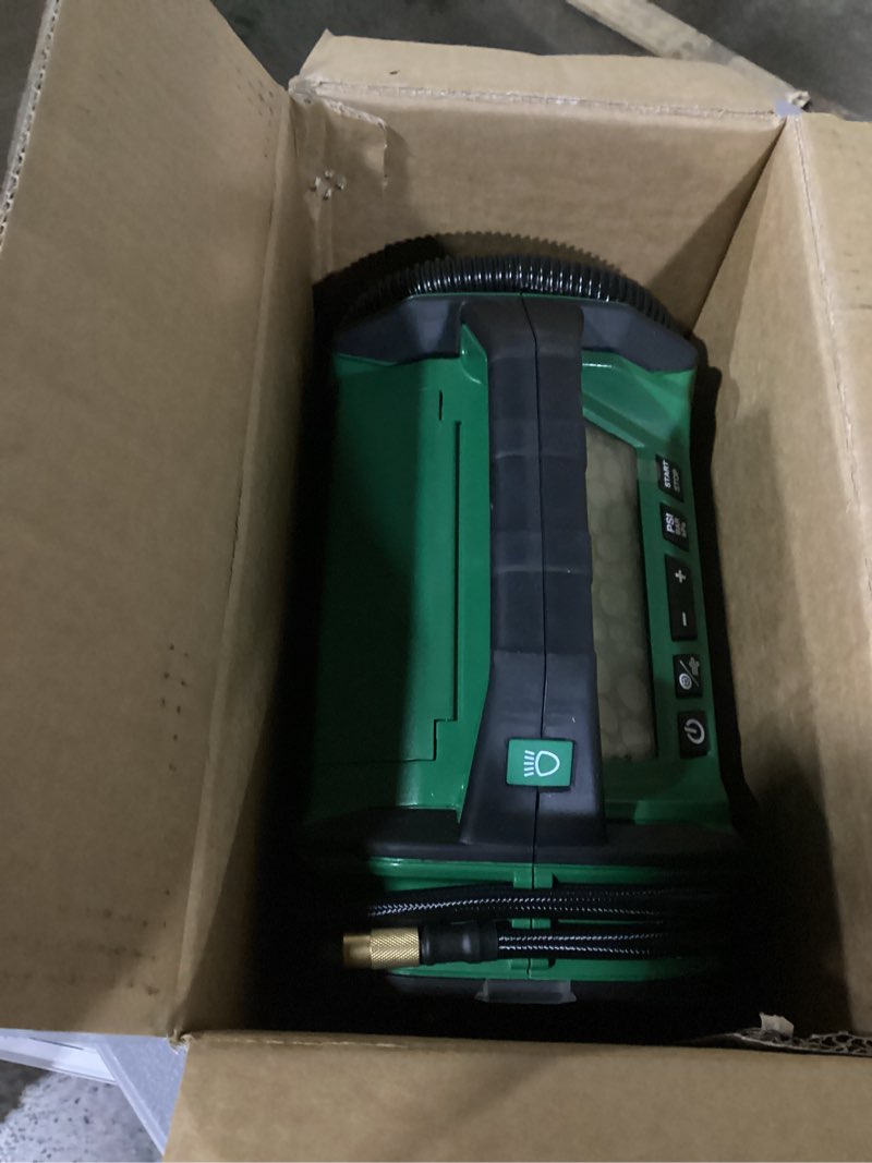 Condition photo showing As Is for metabo hpt 18v multivolt™ cordless dual function inflator, tool only - no battery, portable air compressor, up18daq4