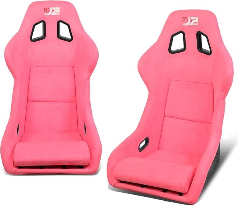 J2 Engineering Pair of Universal Stitching Reclinable Back Rest Racing Bucket Seats 4-Point 5-Point 6-Point Harnesses, 35" H X 23" W X 23" D, Pink, J2-RS-004-PK