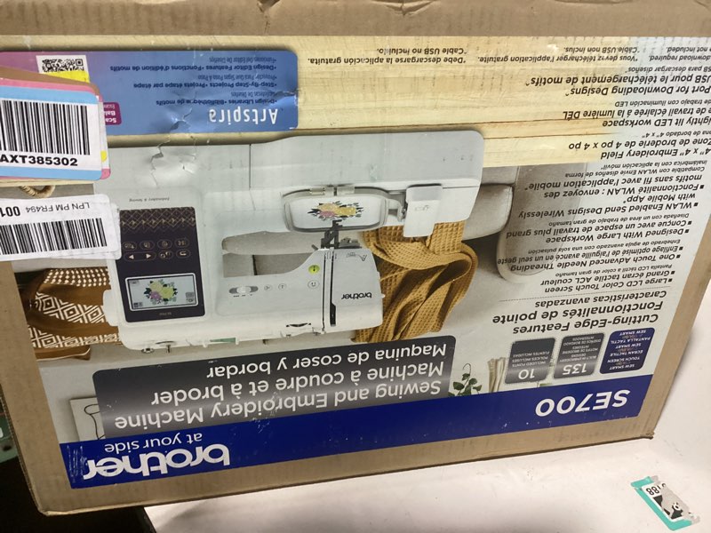 Condition photo showing Good Condition for brother se700 sewing and embroidery machine, wireless lan connected, 135 built-in designs, 103 built-in stitches, computerized, 4" x 4" hoop area, 3.7" touchscreen display, 8 included feet, white 16"x7"x12