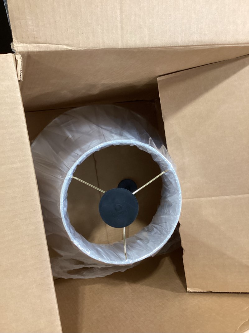 Condition photo showing As Is for aspen creative 34005 transitional scallop bell shape spider construction lamp shade in white, 20" wide (10" x 20" x 15 3/4") scallop bell-spider construction-1 pack 10" x 20" x 15 3/4" white