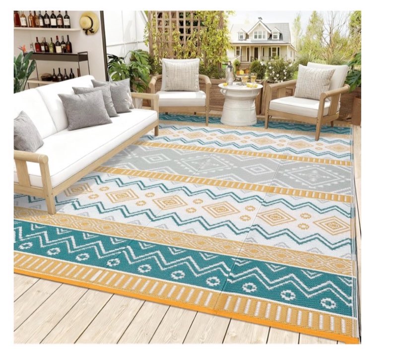 Waterproof Large Outdoor Rug, Plastic Non-Slip Reversible, Lightweight Easy Clean UV Resistant Rug F
