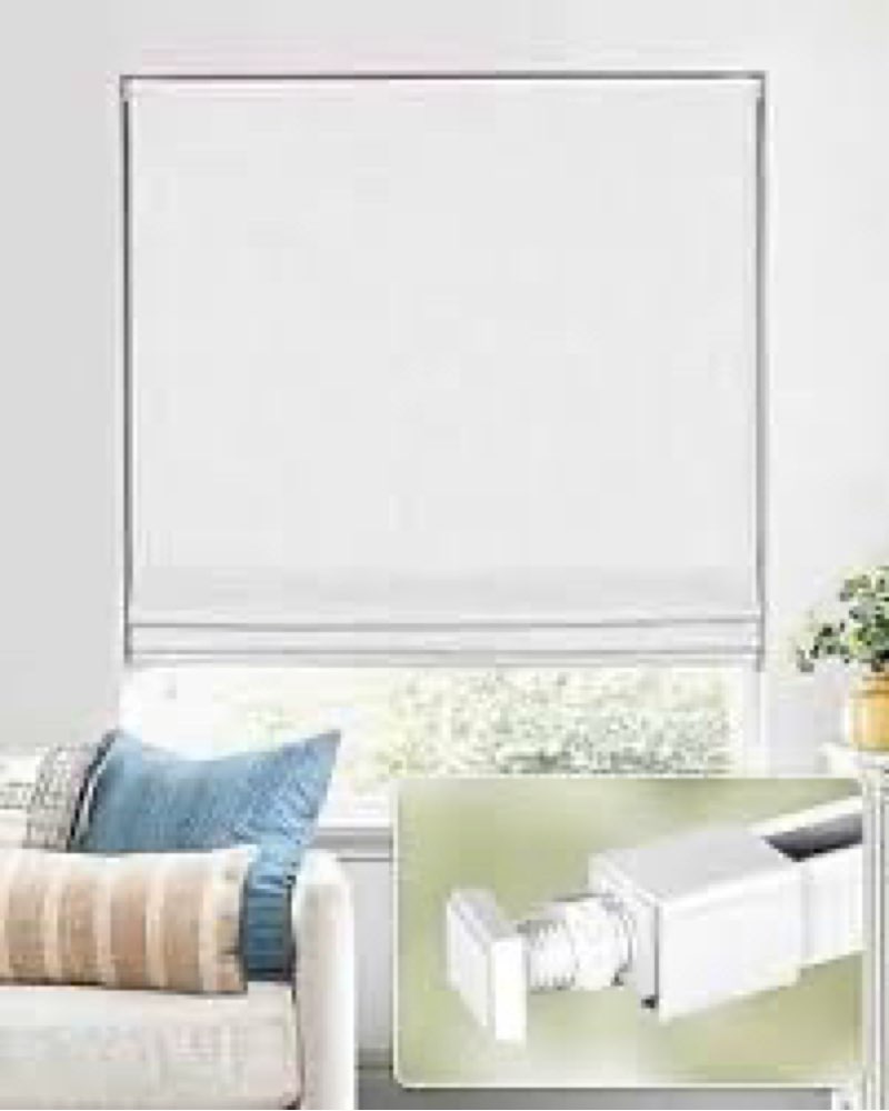 UNISHADES no Drill Cordless Roman Shades for Windows, 30" W × 64" H - 100% Blackout - Linen - Mist W