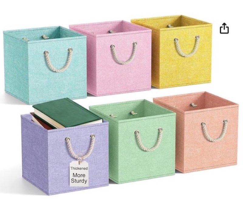 Geelin 6 Pcs Fabric Linen Thickened Storage Cubes with Handle 11 Inch Heavy Duty Multi Colored Colla (Blue,Dark Blue)