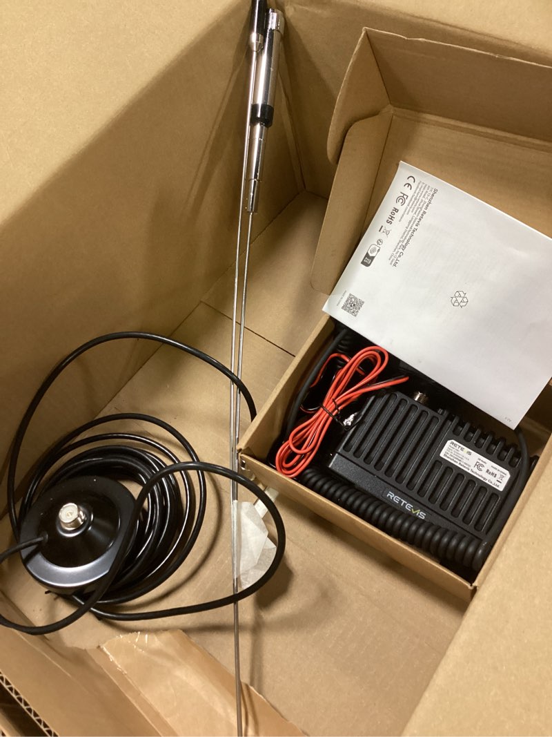 Condition photo showing As Is for Retevis MB1 40 Channel CB Radio, Noise Cancellation Long Range Mobile Radio, with CB Antenna and Cigarette Lighter, Emergency Channel 9/19, 7-Color Screen, Auto-Scan, External Speaker Jack for Trucker CB Radio with 45 Inch Antenna