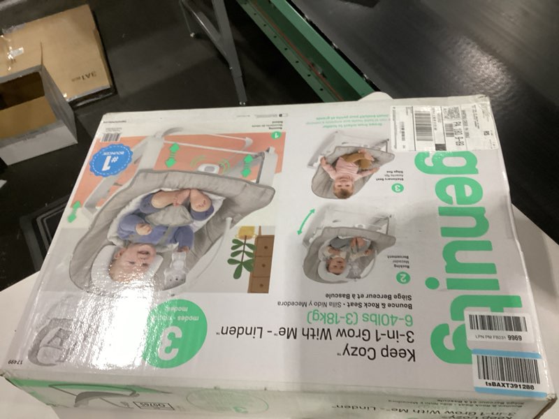 Condition photo showing As Is for Ingenuity Keep Cozy 3-in-1 Grow with Me Vibrating Baby Bouncer Seat & Infant to Toddler Rocker, Vibrations & Toy Bar, 0-30 Months Up to 40 lbs (Linden)