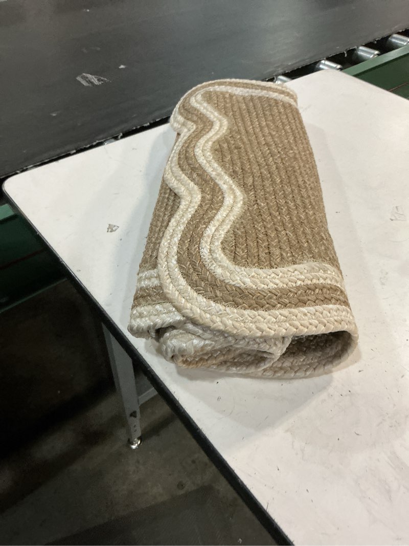 Condition photo showing As Is for allen + roth wavy wheat 2 x 3 (ft) braided polypropylene natural ivory rectangular indoor